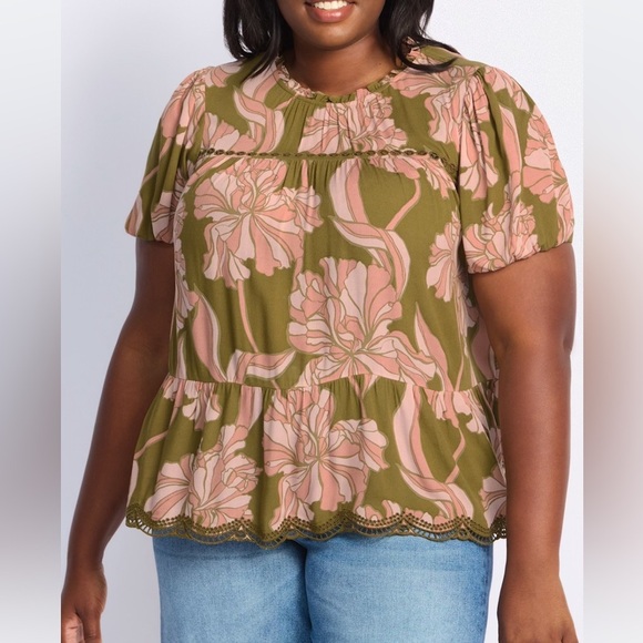 Daniel Rainn Leena Crochet Detail Blouse Floral Green and Pink Women's size 3X - Picture 1 of 9